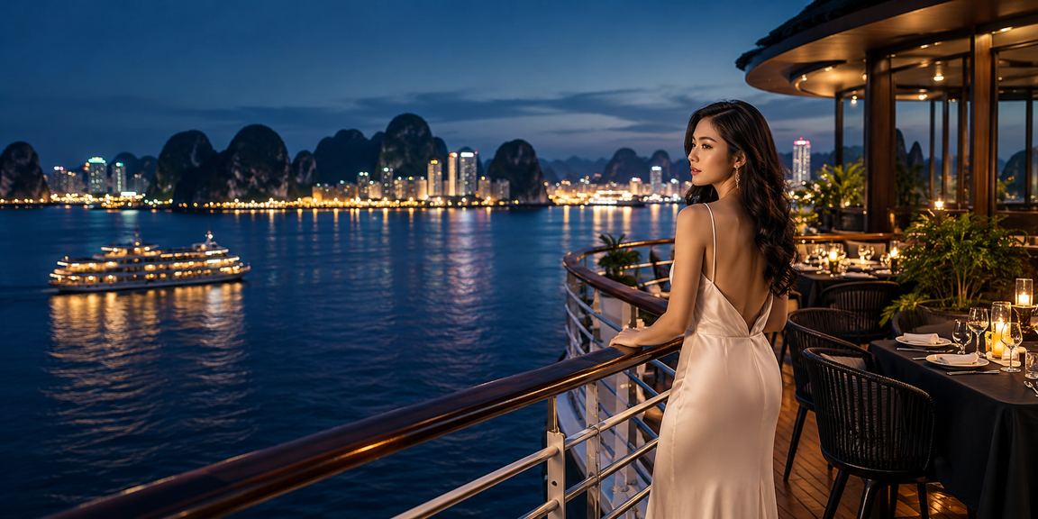 Người dùng đặt cược thể thao với tách cà phê tại vịnh Hạ Long buổi sáng