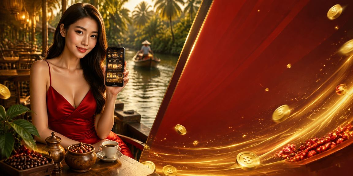 Người dùng vùng Mekong kiểm tra thưởng hoàn tiền trên điện thoại bên ly cà phê